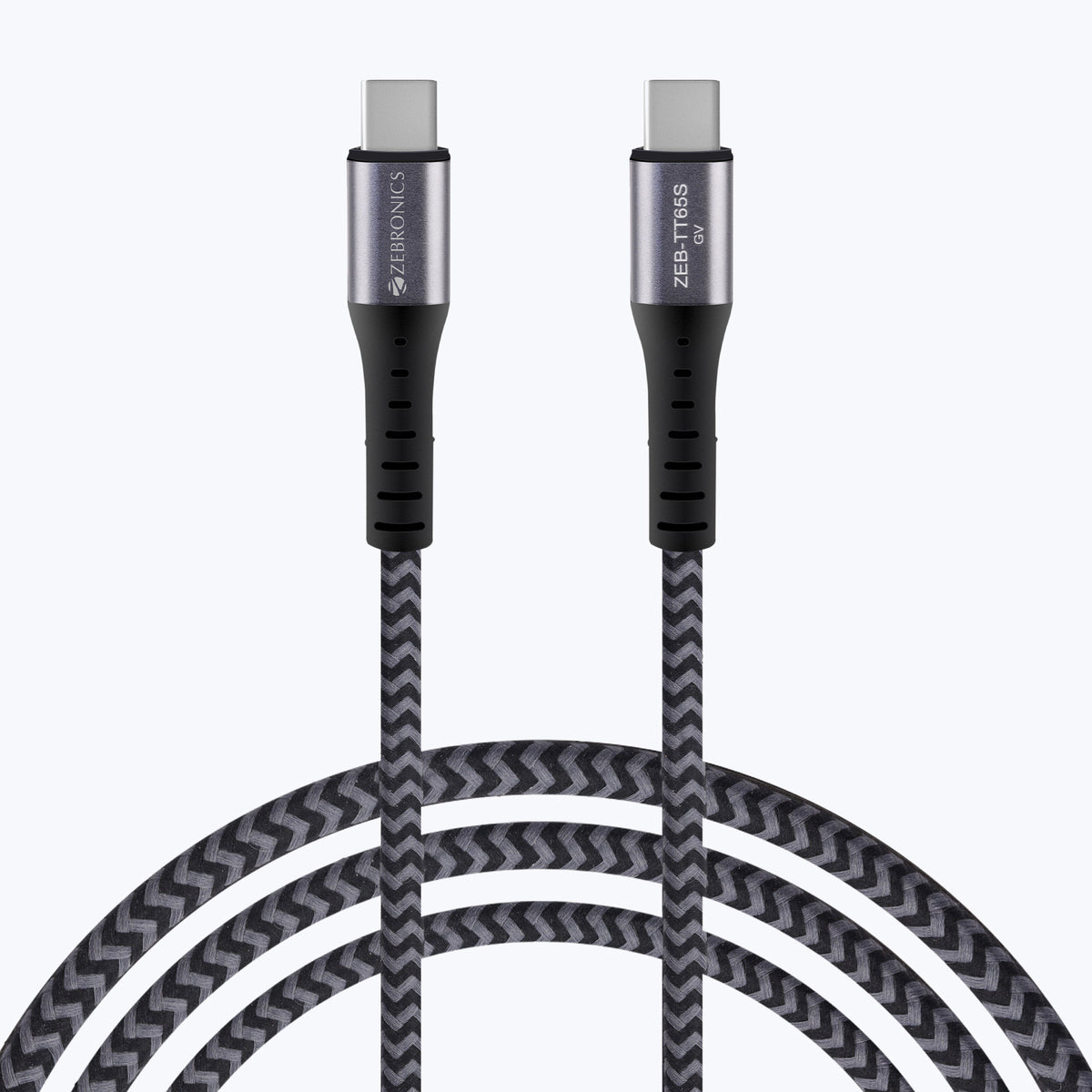 ZEB-TT65S TYPE C TO TYPE C 65W PD CABLE (BRAIDED BLACK PLUS GREY)