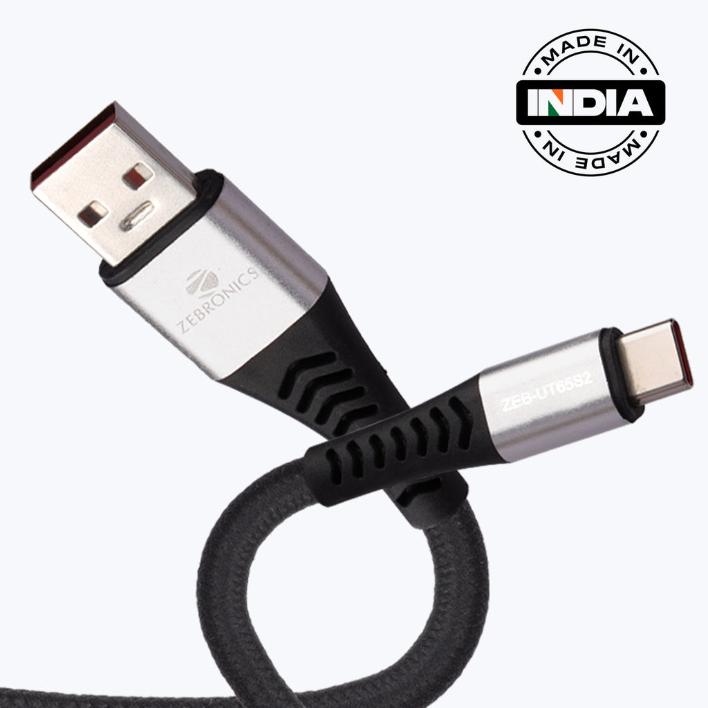 ZEB UT65S2 USB TO TYPE C MULTI PROTOCOL 65W CABLE (BRAIDED BLACK PLUS GREY)