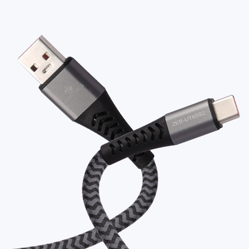 ZEB UT65S2 USB TO TYPE C MULTI PROTOCOL 65W CABLE (BRAIDED BLACK PLUS GREY)