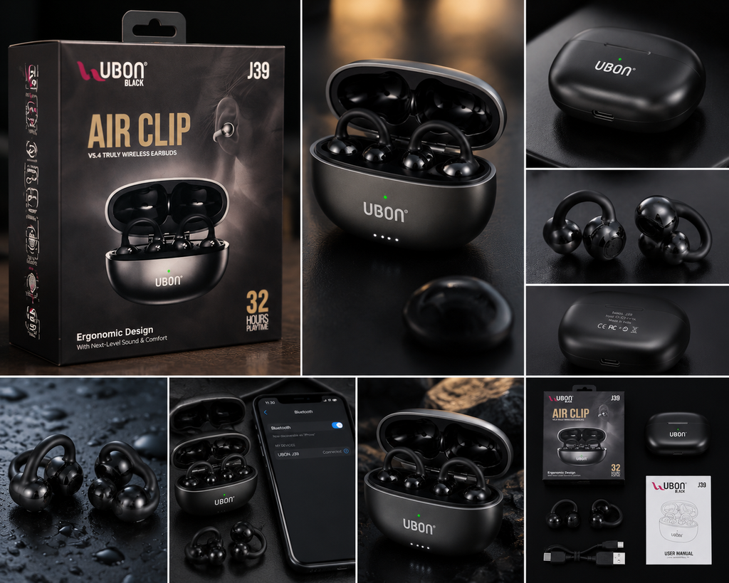 UBON Black J39 Air Clip TWS