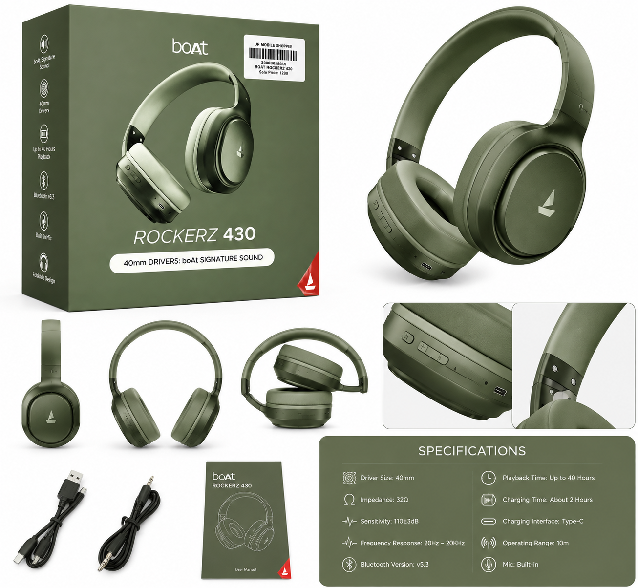 boAt Rockerz 430 Wireless Bluetooth Headphones