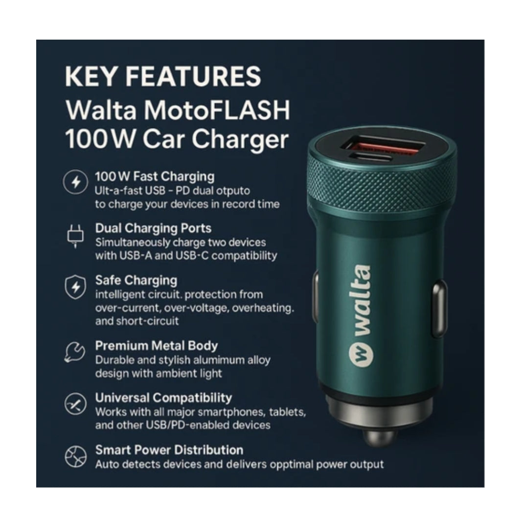 Walta Moto Flash 100W Turbo Car Charger