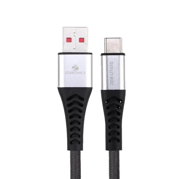 Zebronics Zeb Ut65S2 USB To Type C Multi Protocol 65W Cable (Braided Black Plus Grey)
